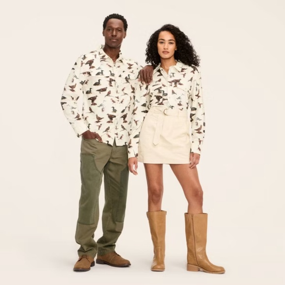 Adult Bird Motif Long Sleeve Button-Down Flannel Shirt - Woolrich x Target Cream - Picture 1 of 5